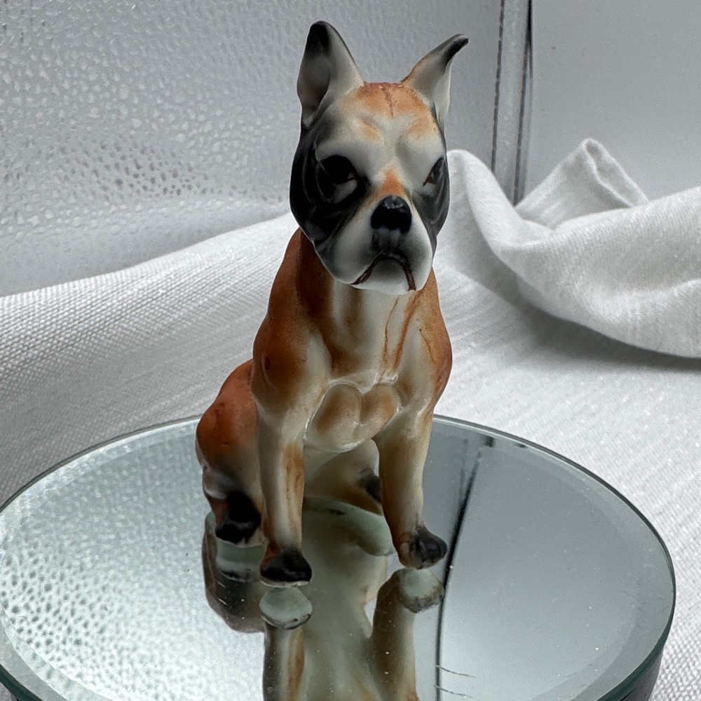 Boxer Dog Figure Vintage Porcelain Bisque